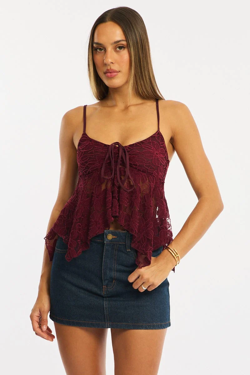Red Singlet Top Lace