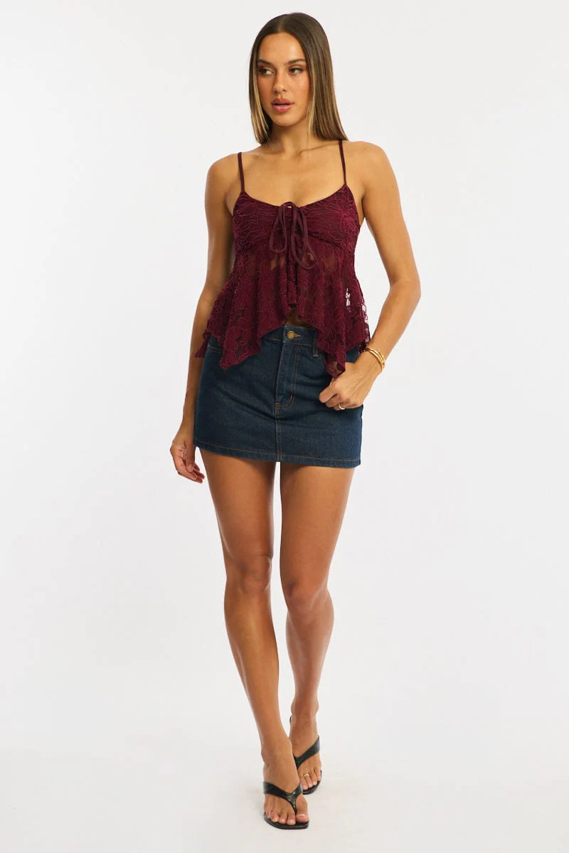 Red Singlet Top Lace - Image 2