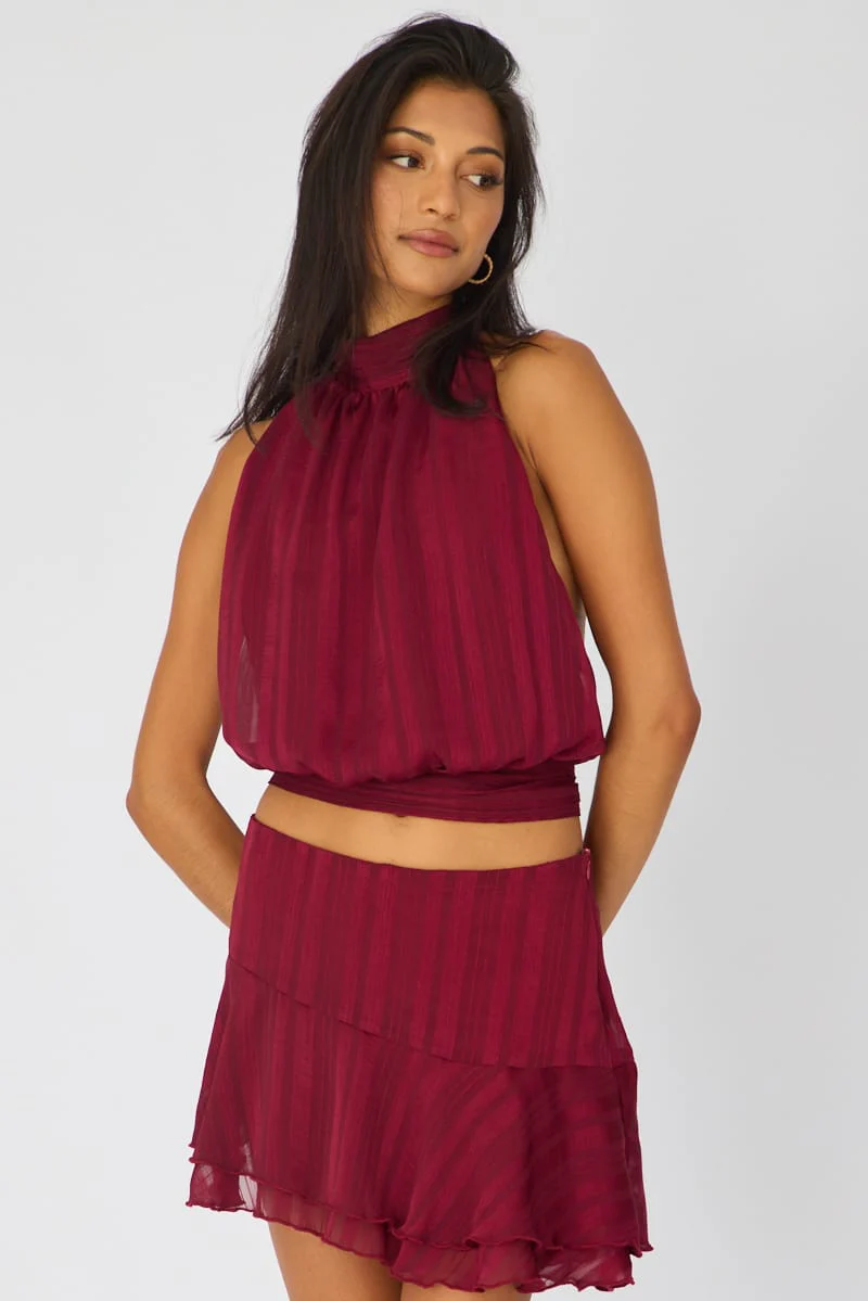 Red Sleeveless High Neck Top