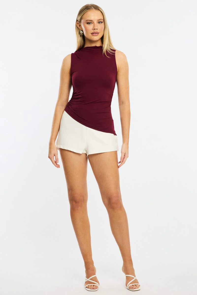 Red Sleeveless Top Asymmetric Hem - Image 2