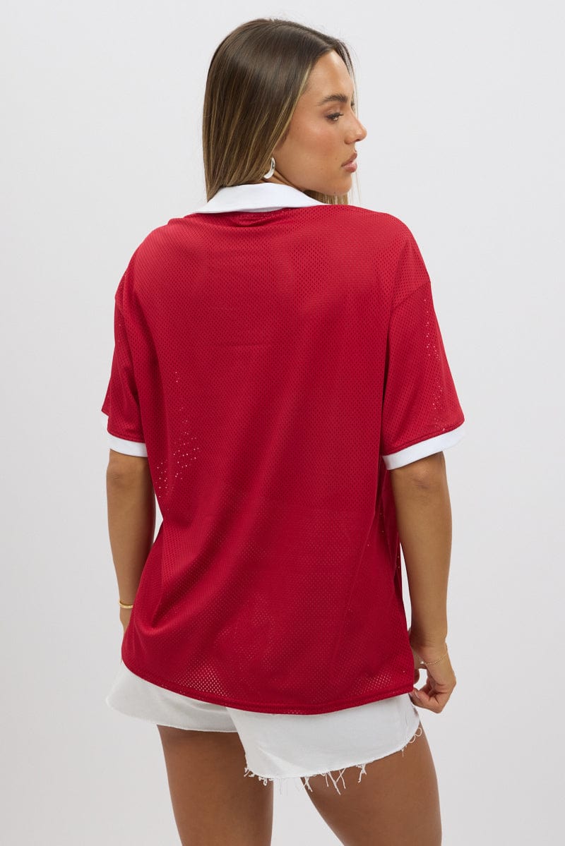 Red Sport Tee Collar Short Sleeve - Image 5