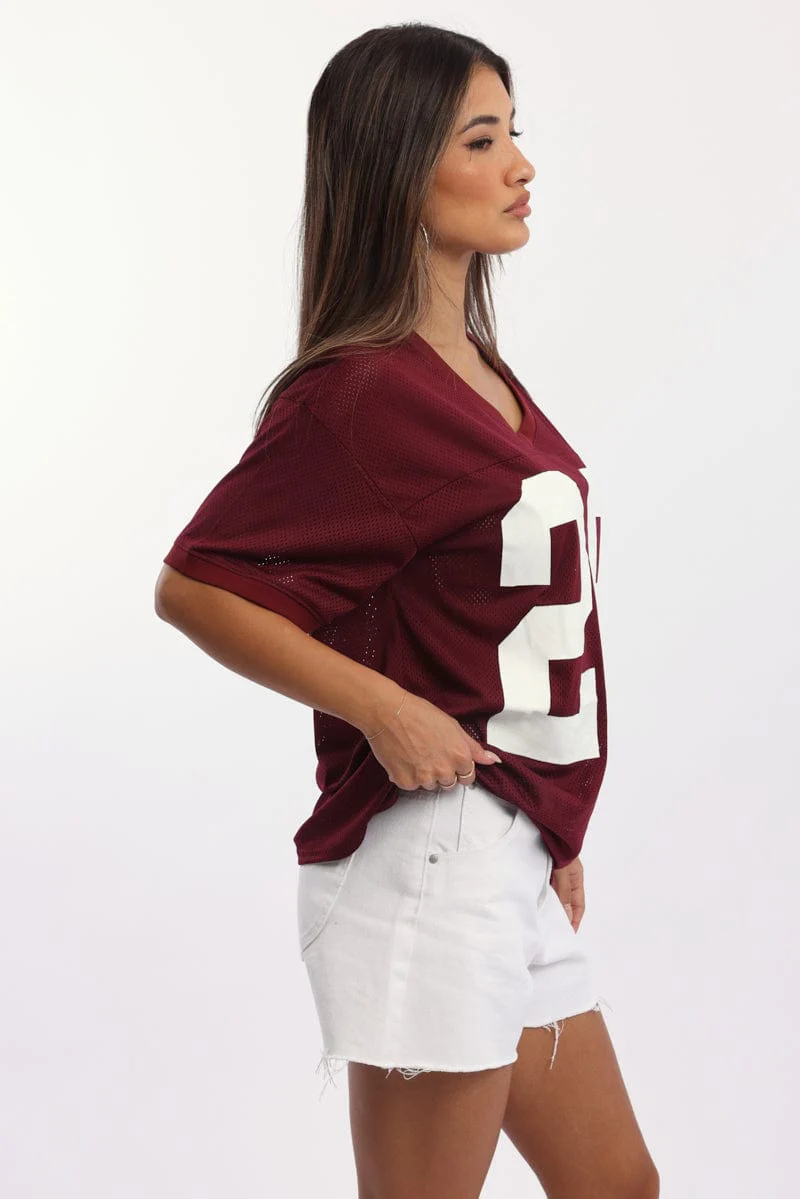 Red Sport Tee Short Sleeve V Neck - Image 3