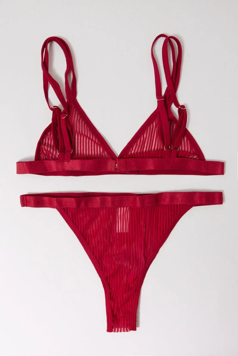 Red Strip Mesh Lingerie Set - Image 2