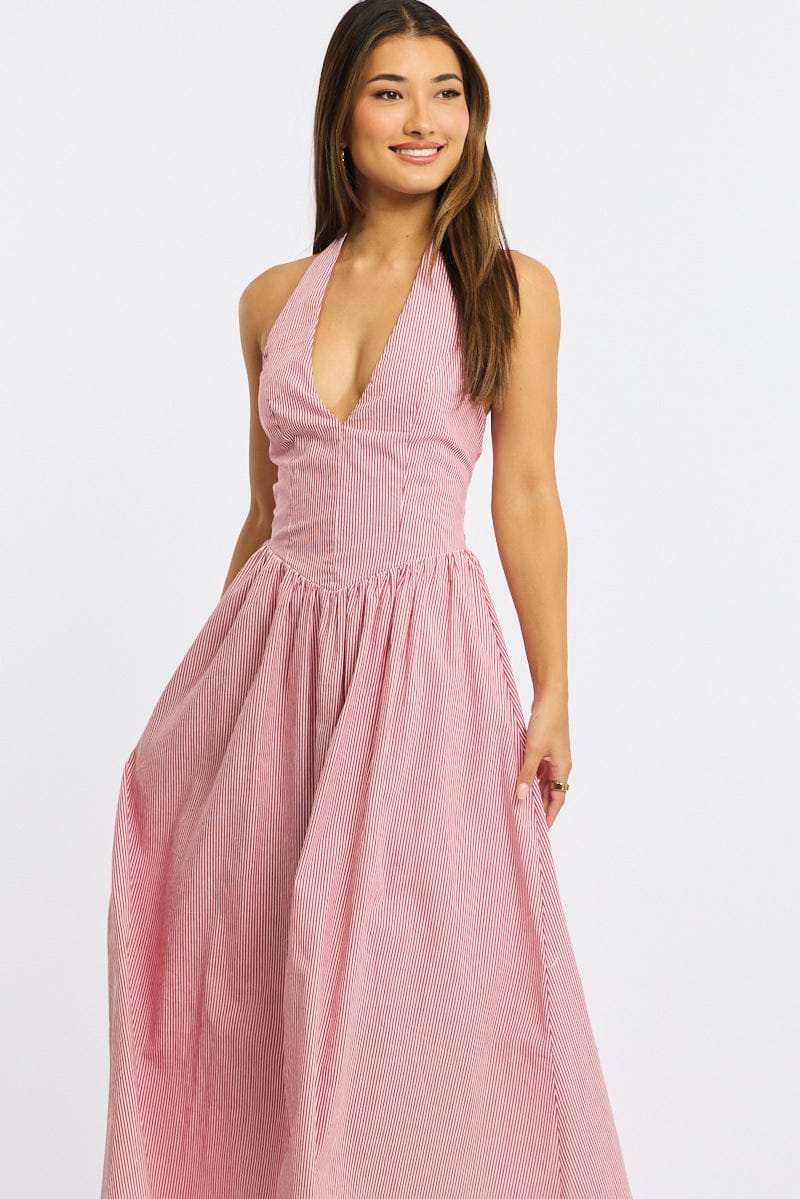 Red Stripe Halter Neck Dress - Image 3