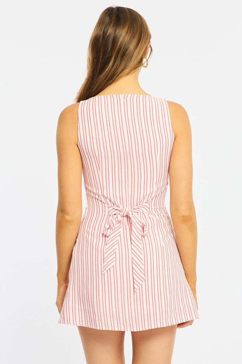 Red Stripe Mini Dress Boat Neck - Image 5