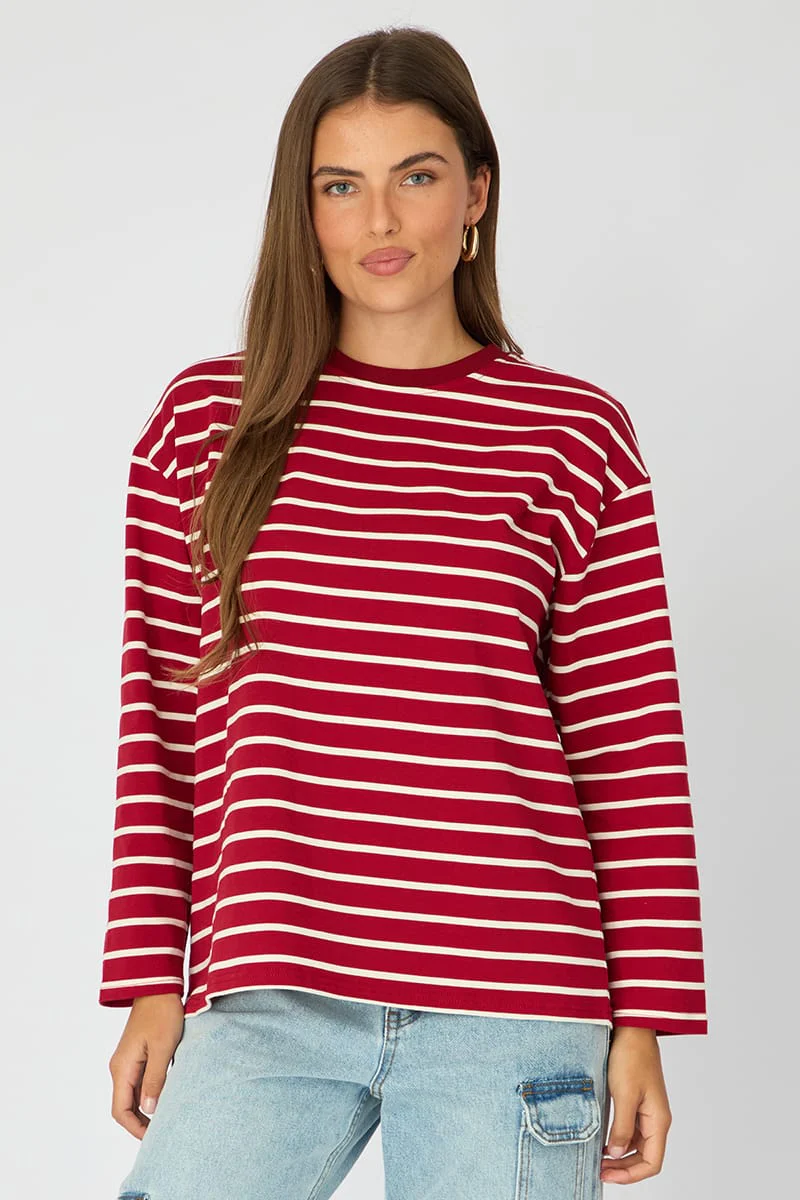Red Stripe Oversized Tee Long Sleeve - Image 3