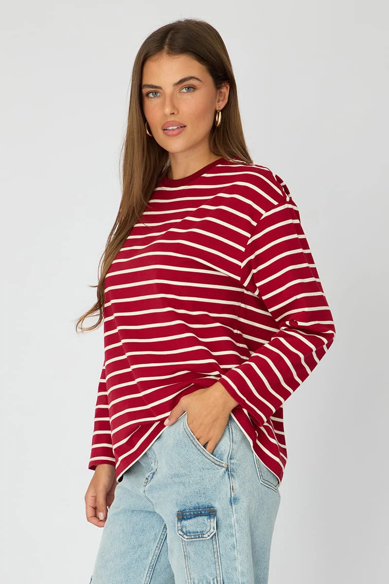 Red Stripe Oversized Tee Long Sleeve - Image 4