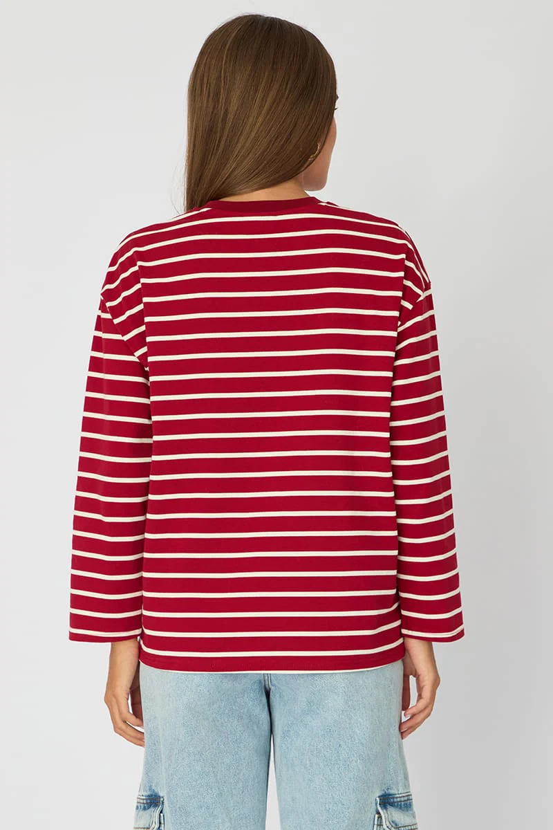 Red Stripe Oversized Tee Long Sleeve - Image 5