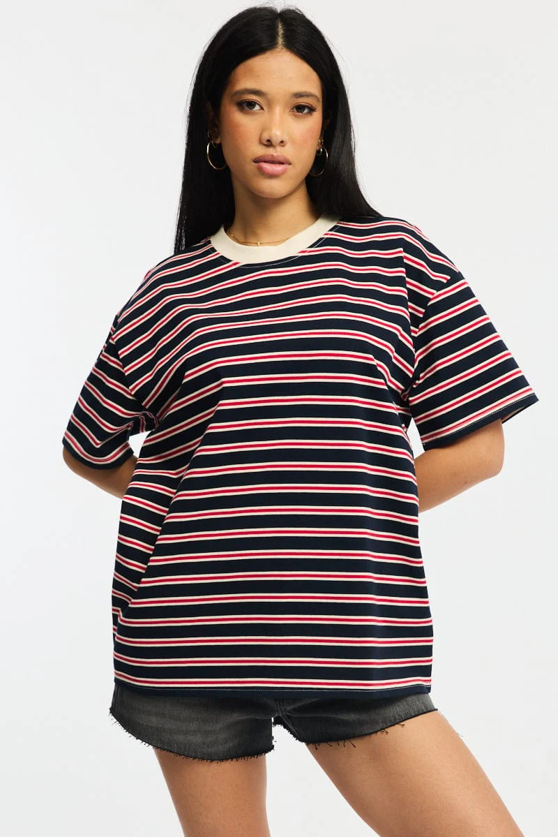 Red Stripe Oversized Tee Short Sleeve