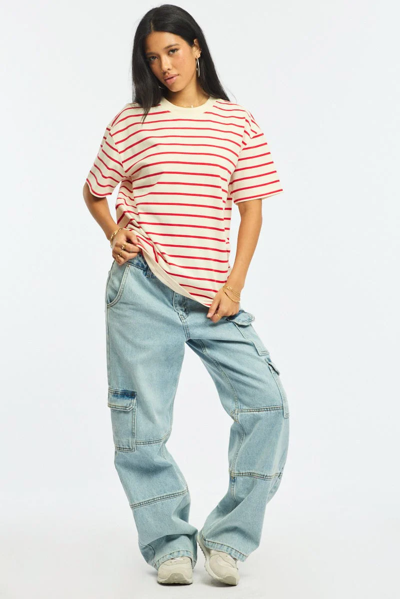 Red Stripe Oversized Tee Short Sleeve - Image 2