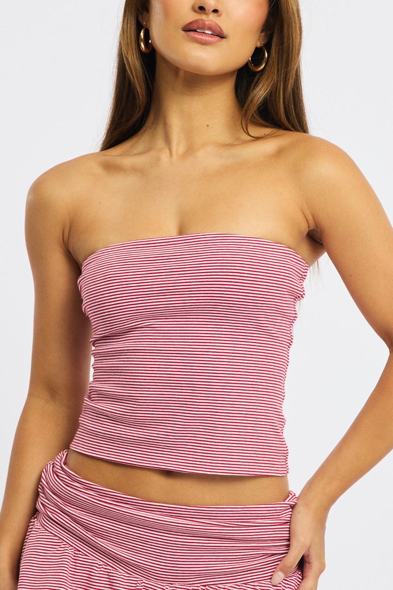 Red Stripe Striped Bandeau Top - Image 5