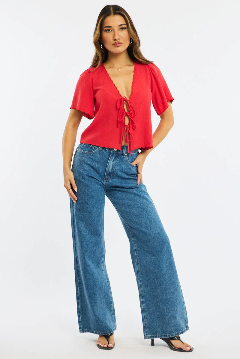 Red Tie Up Short Sleeve - Image 2