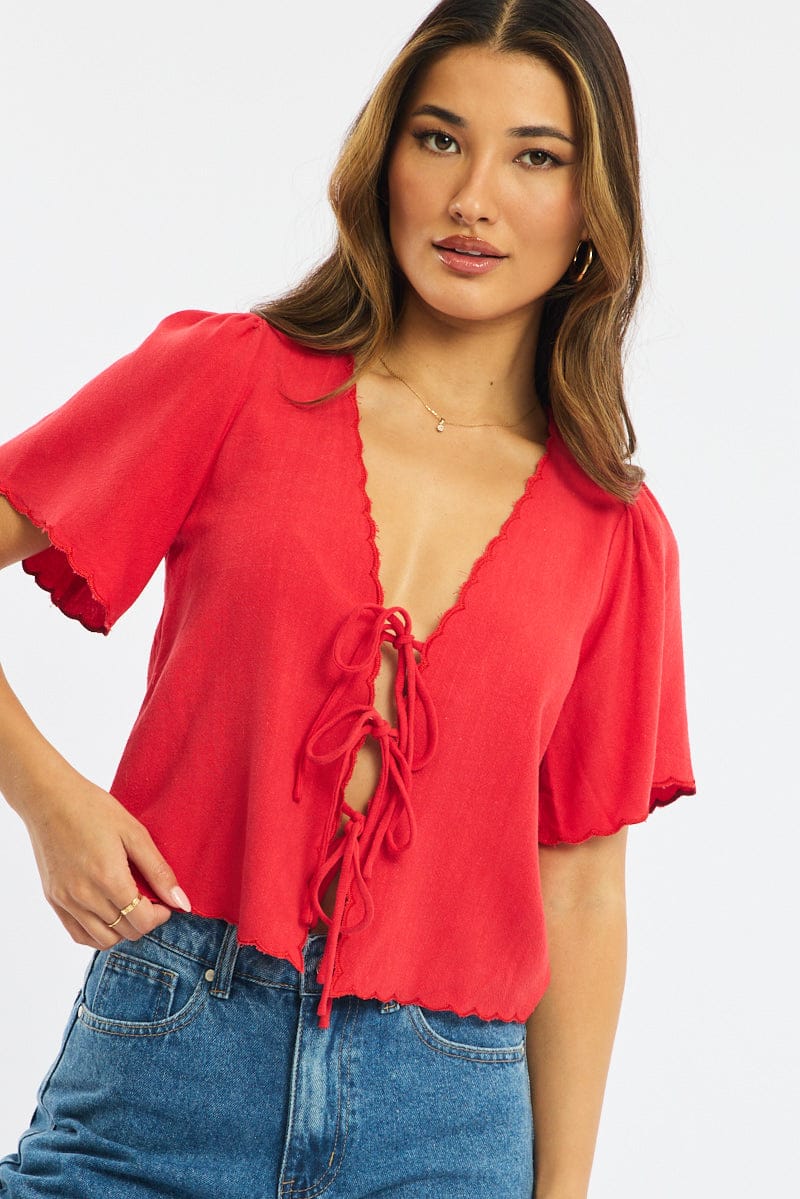 Red Tie Up Short Sleeve - Image 5