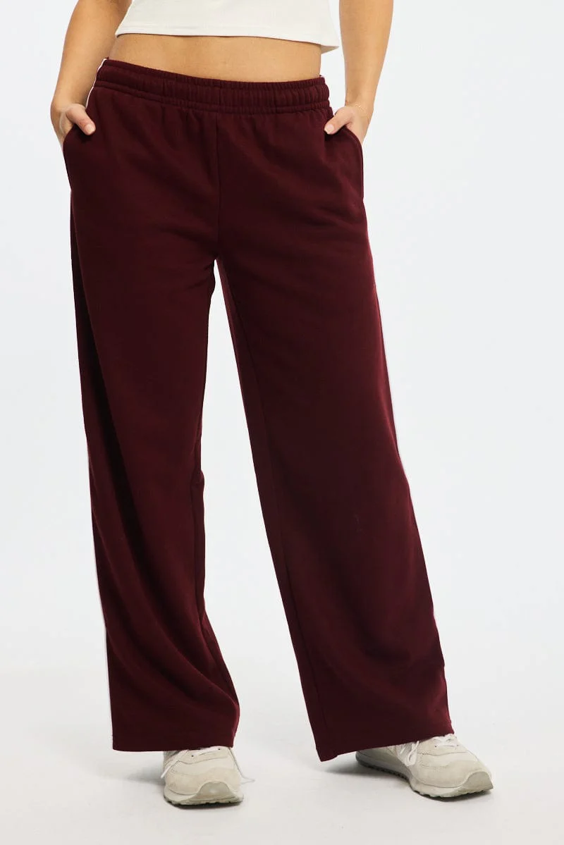 Red Track Pants Wide Leg Side Stripe - Image 2