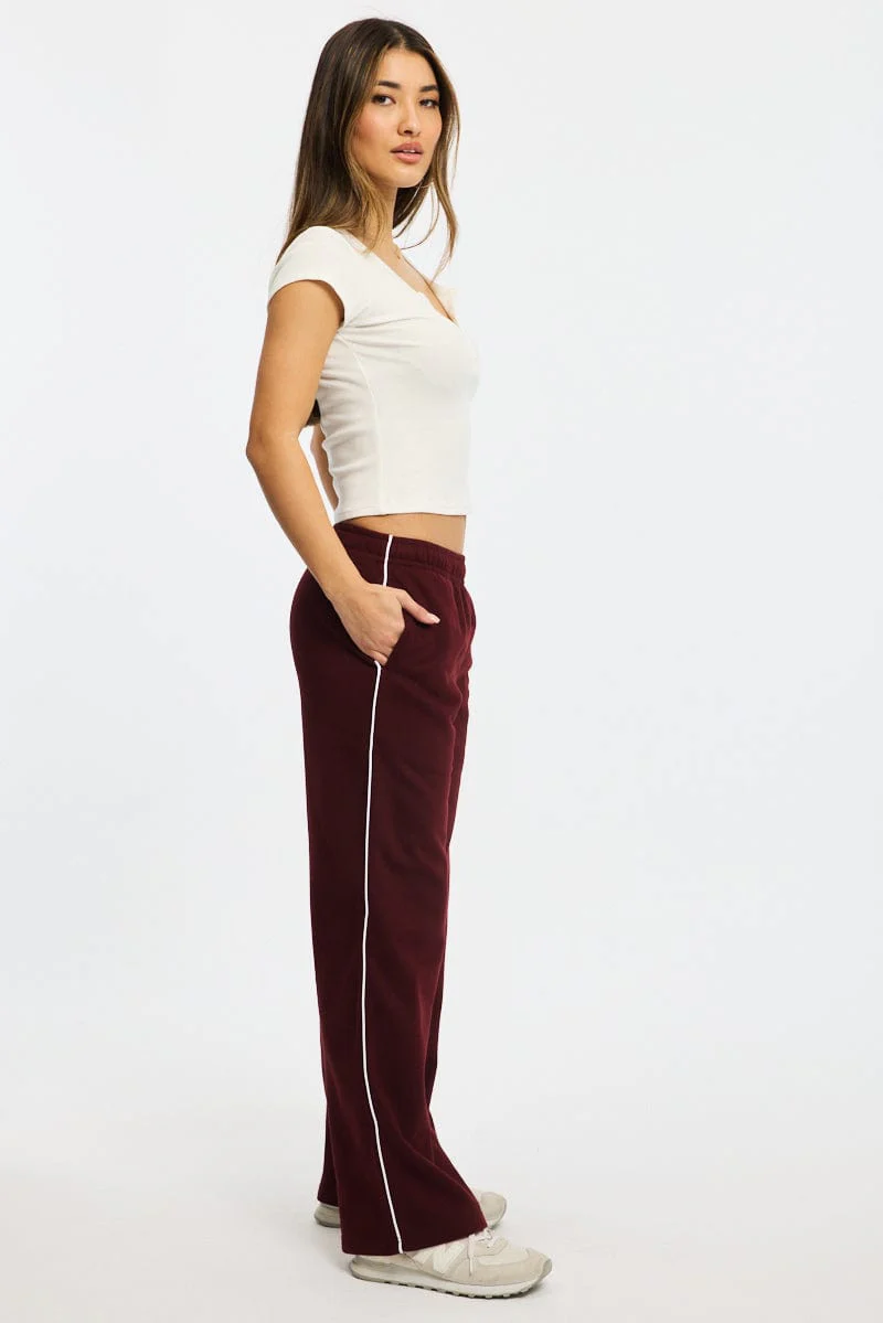 Red Track Pants Wide Leg Side Stripe - Image 3