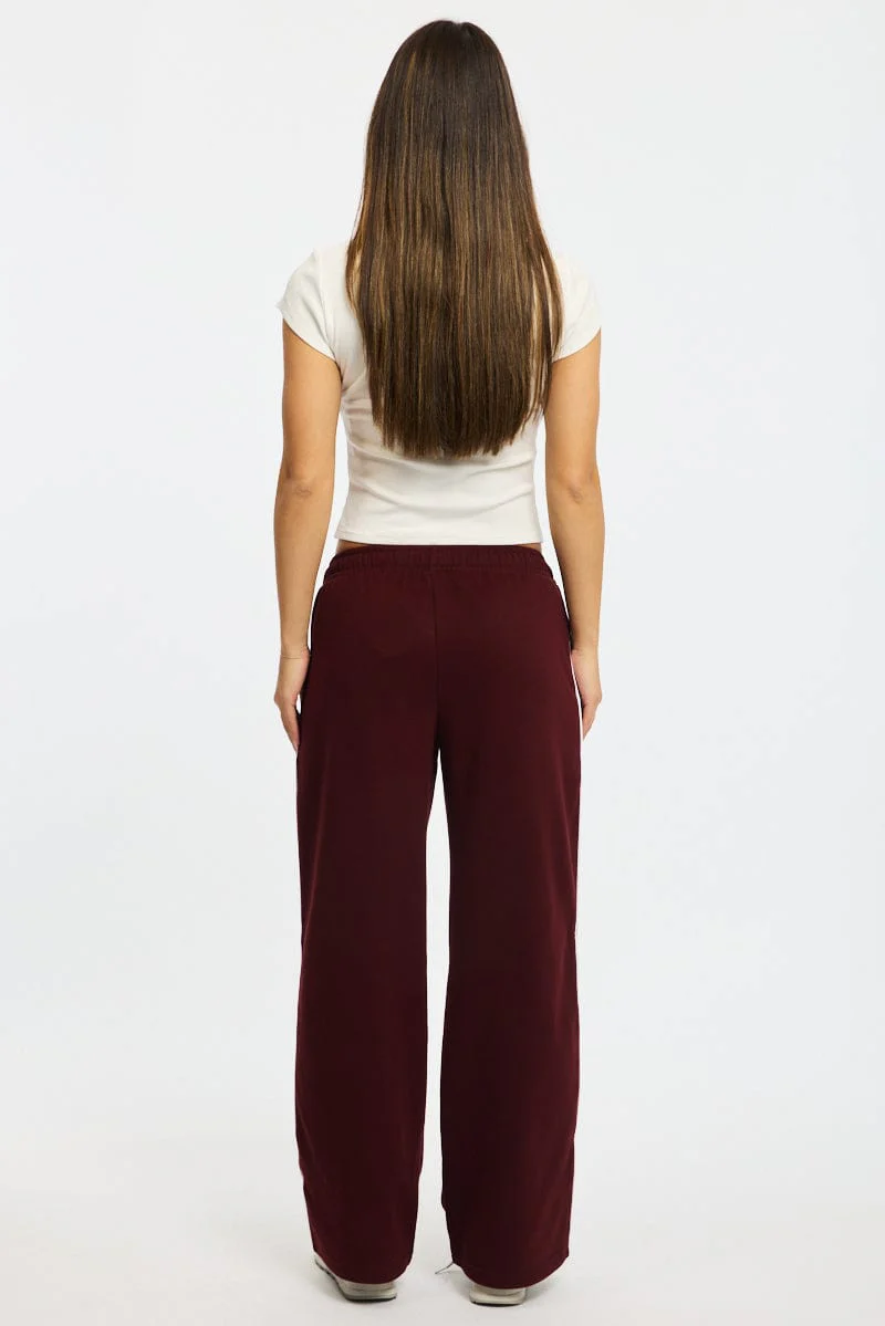Red Track Pants Wide Leg Side Stripe - Image 4