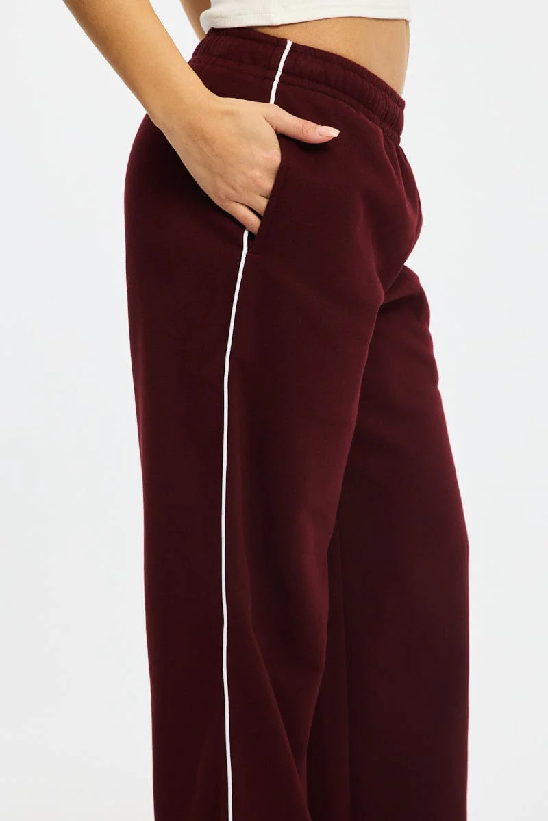Red Track Pants Wide Leg Side Stripe - Image 5
