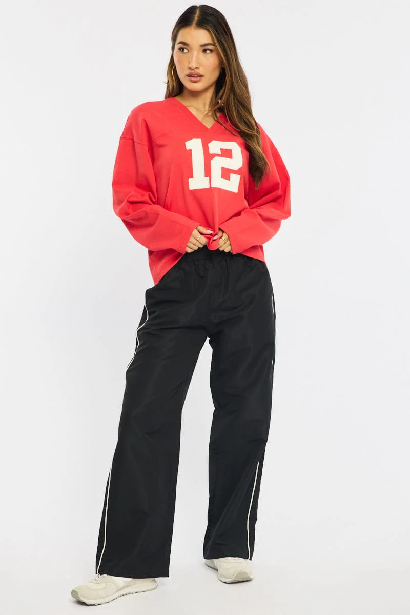 Red V-neck Sweater Long Sleeve - Image 2