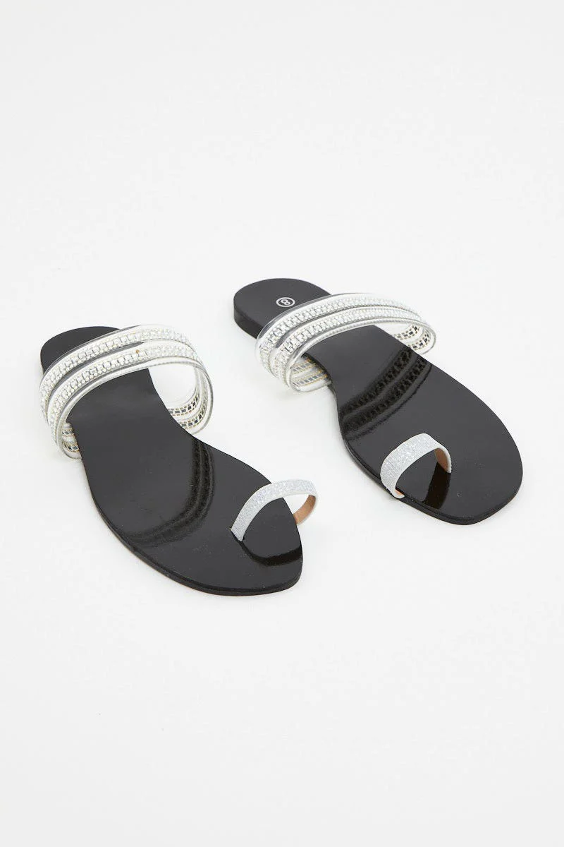 Silver Silver Flat Slides - Image 2