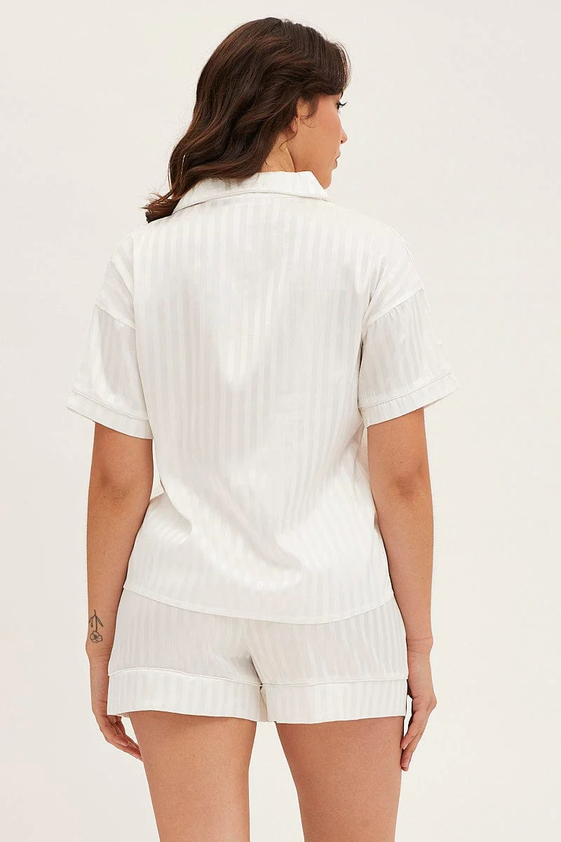 Stripe Satin Short Sleeve Top & Short Pj Set - Image 4