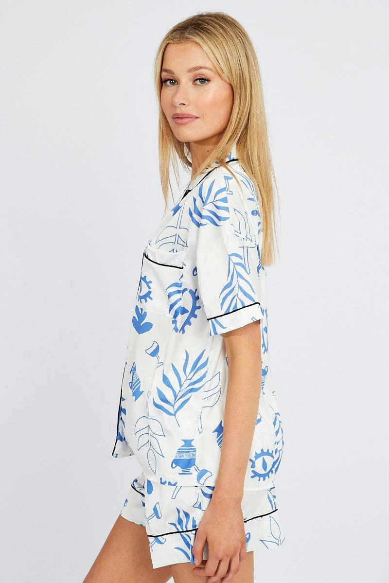 White Abstract Pyjama Set Minimal Abstract Print PJ - Image 4