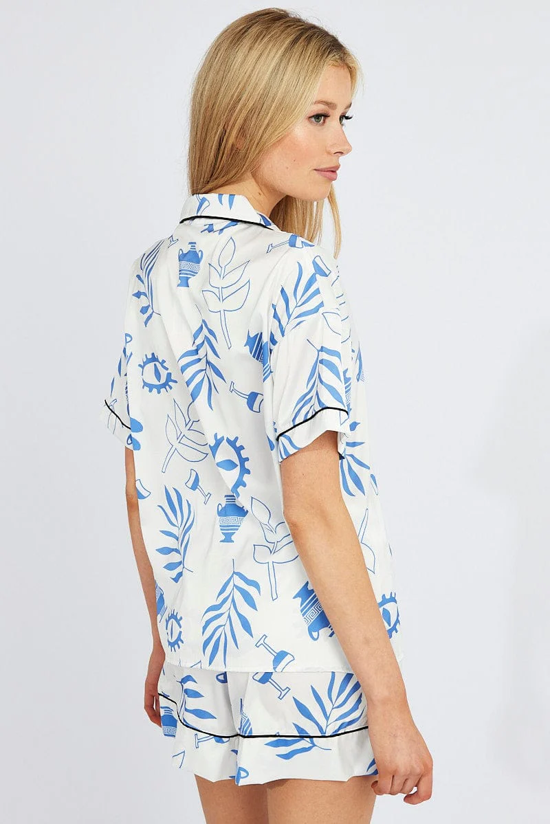 White Abstract Pyjama Set Minimal Abstract Print PJ - Image 5