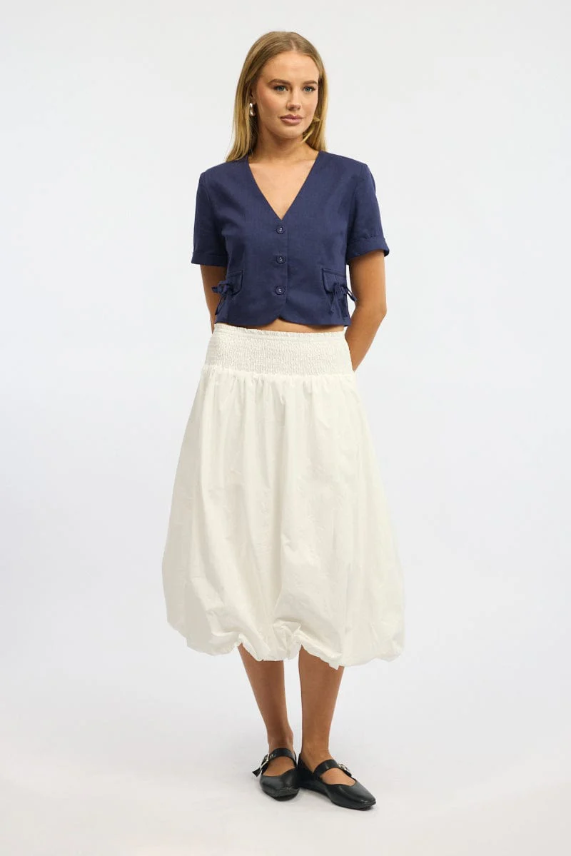 White Balloon Skirt Shirred Waist Maxi