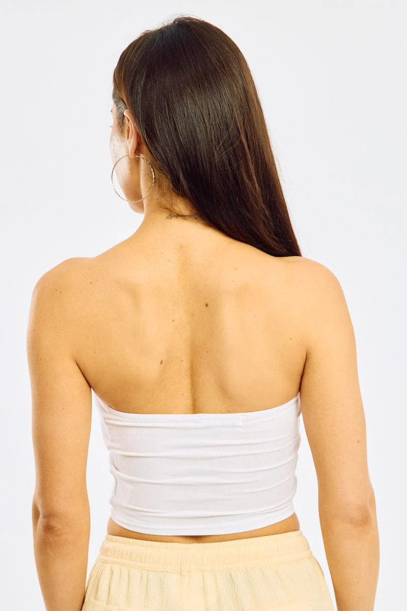 White Bandeau Top Sleeveless Strapless Rib - Image 4