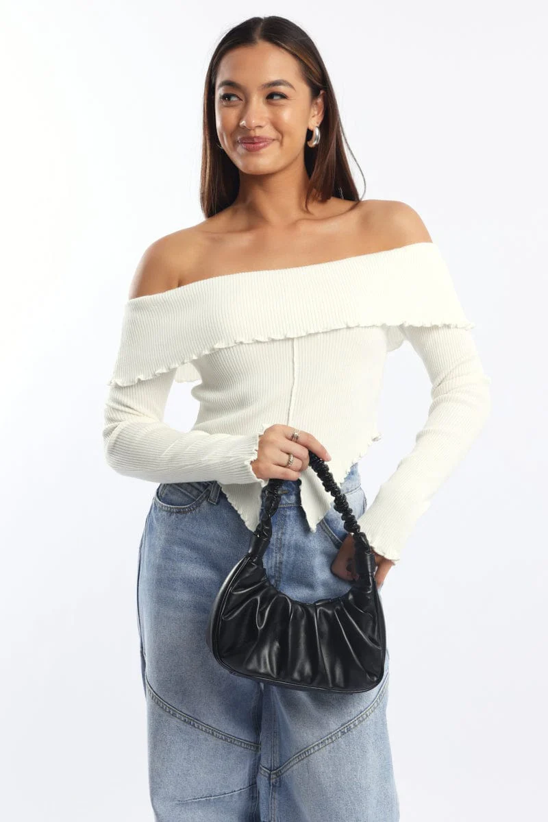 White Bardot Knit Top Long Sleeve Open Front - Image 2