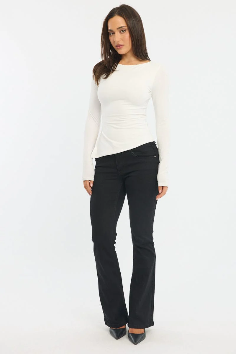 White Boat Neck Top Long Sleeve Side Split - Image 2