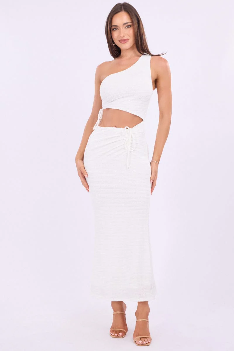 White Bodycon Dress One Shoulder Maxi - Image 2