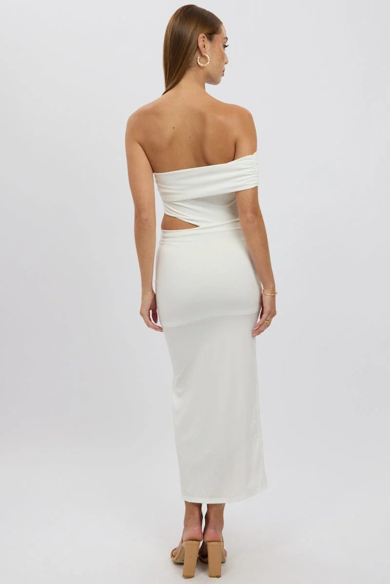 White Bodycon Dress One Shoulder Maxi - Image 5