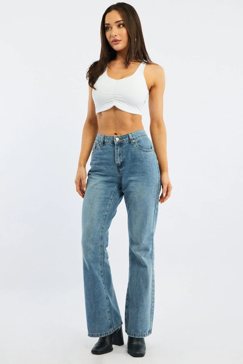 White Bralette Top Sleeveless V-neck Ruched - Image 2