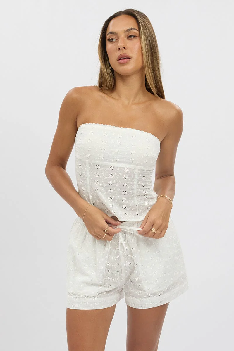 White Broderie Boob Tube
