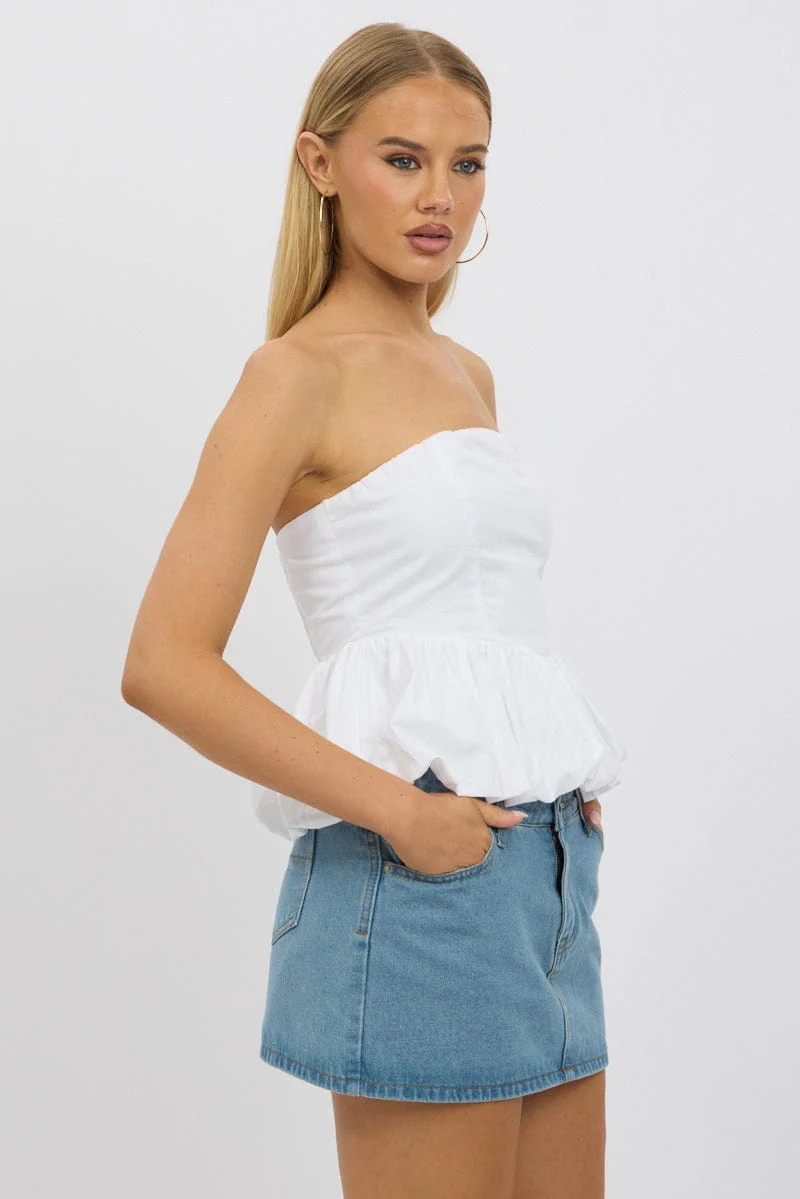 White Bubble Bandeau Top Strapless - Image 4