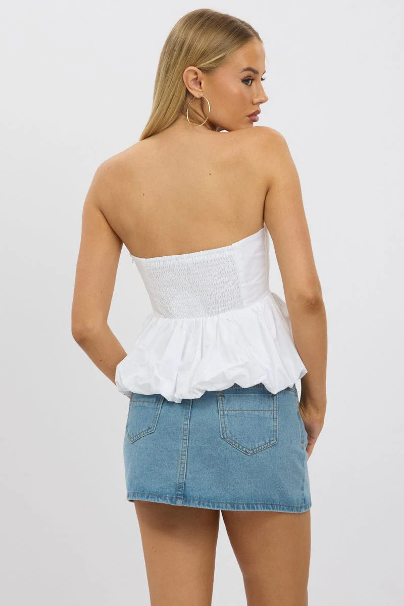 White Bubble Bandeau Top Strapless - Image 5