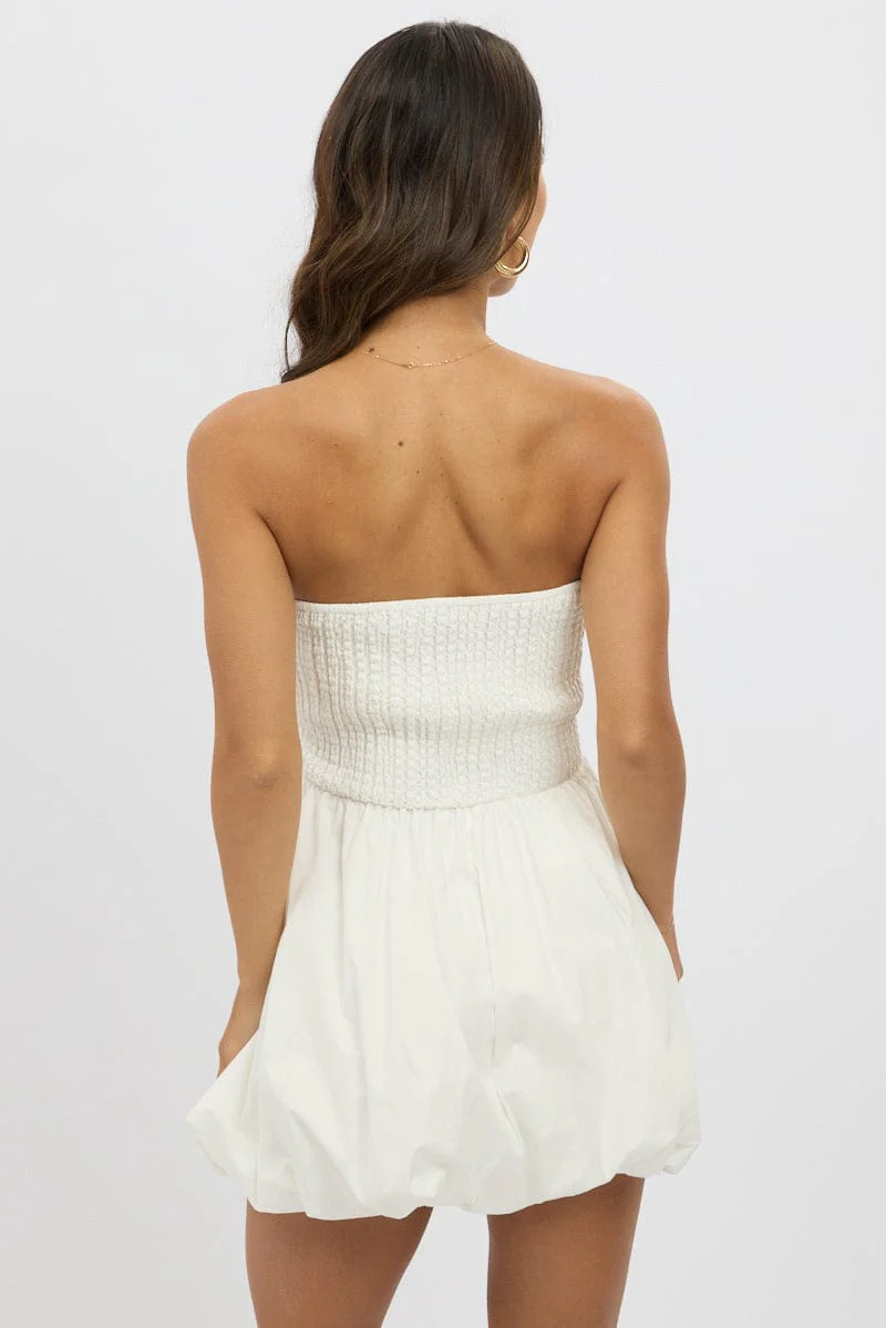 White Bubble Mini Dress Strapless - Image 5