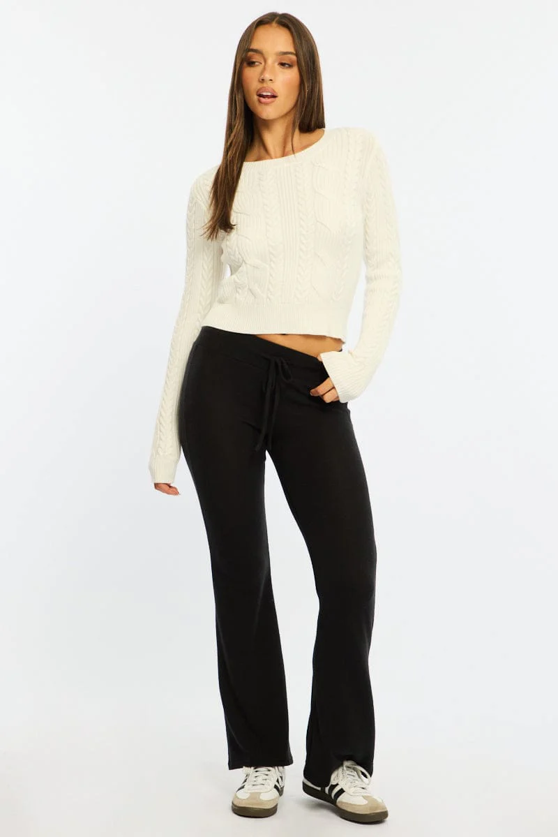 White Cable Knit Top Long Sleeve Crew Neck - Image 5