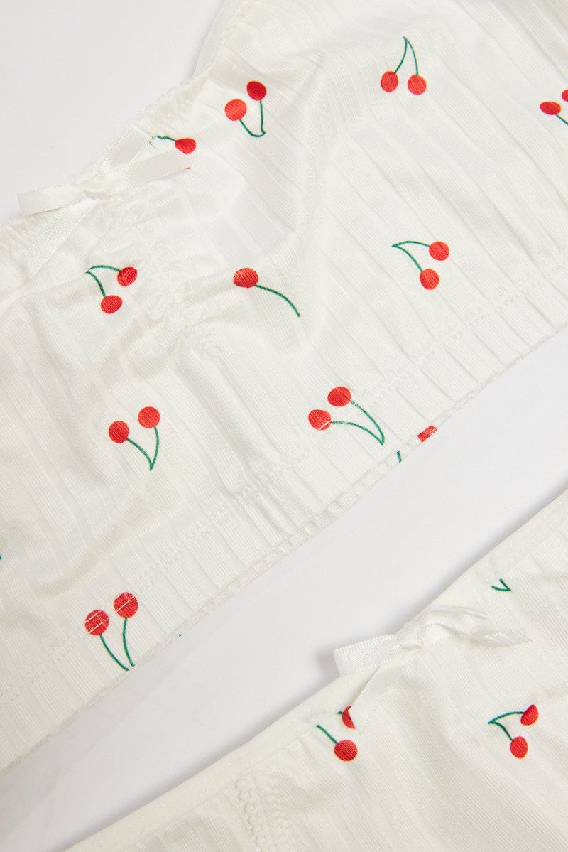 White Cherry Print Lingerie Set - Image 2