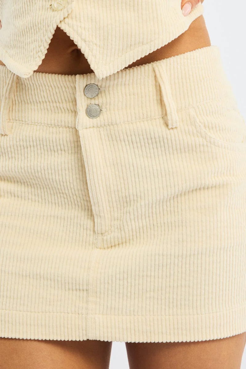 White Corduroy Mini Skirt High Waisted - Image 6