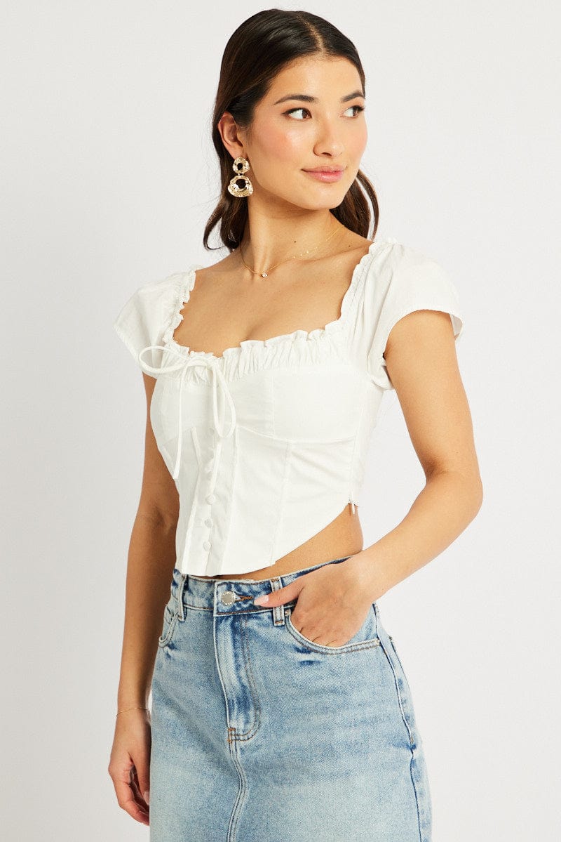 White Corset Top Short Sleeve - Image 4