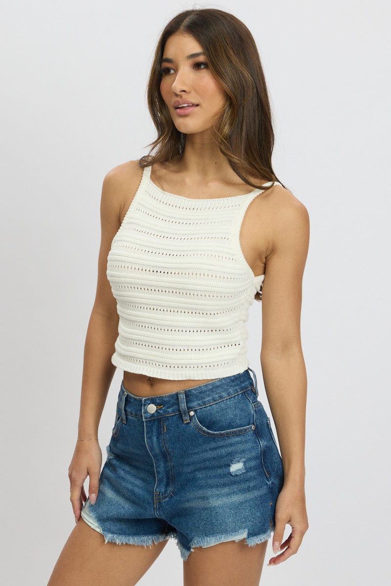 White Crochet Knit Tank Top - Image 4