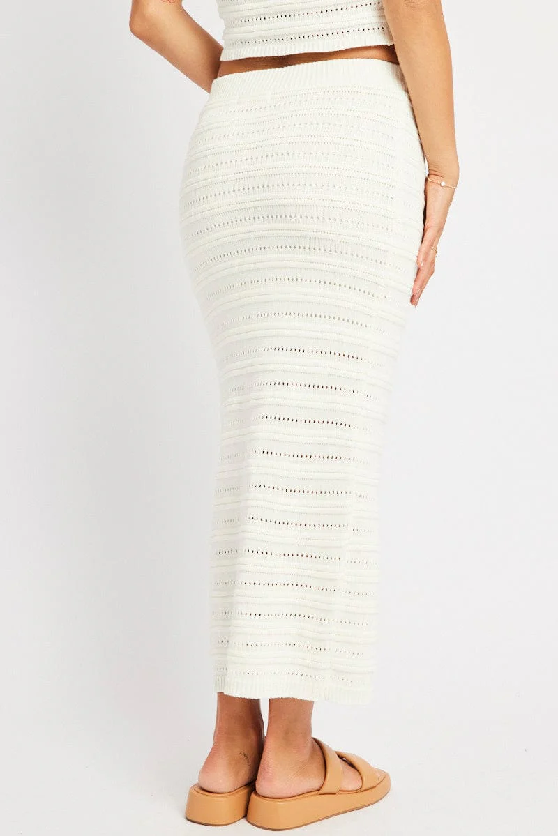 White Crochet Skirt High Rise Elastic Waistband Midi - Image 5