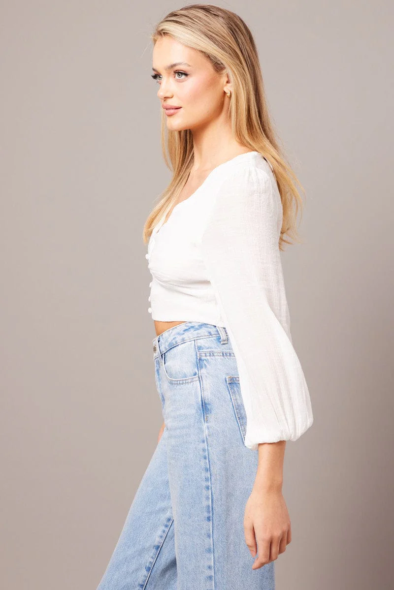 White Crop Top Long Sleeve - Image 4