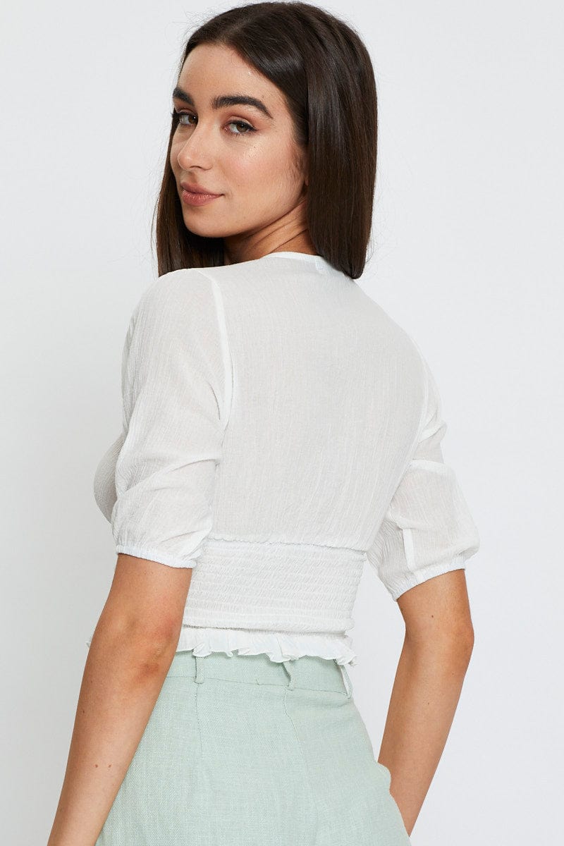 White Crop Top V-Neck - Image 5