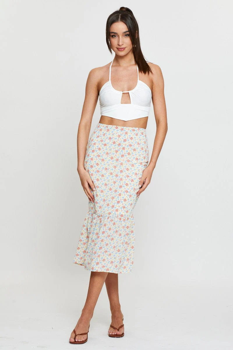 White Cut Out Crop Top Halter Neck - Image 3