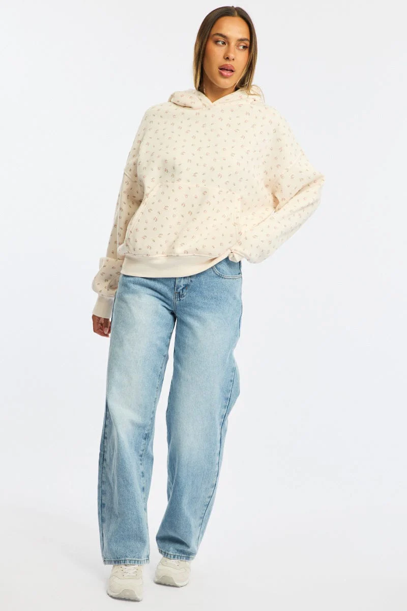 White Ditsy Hoodie Sweater - Image 2