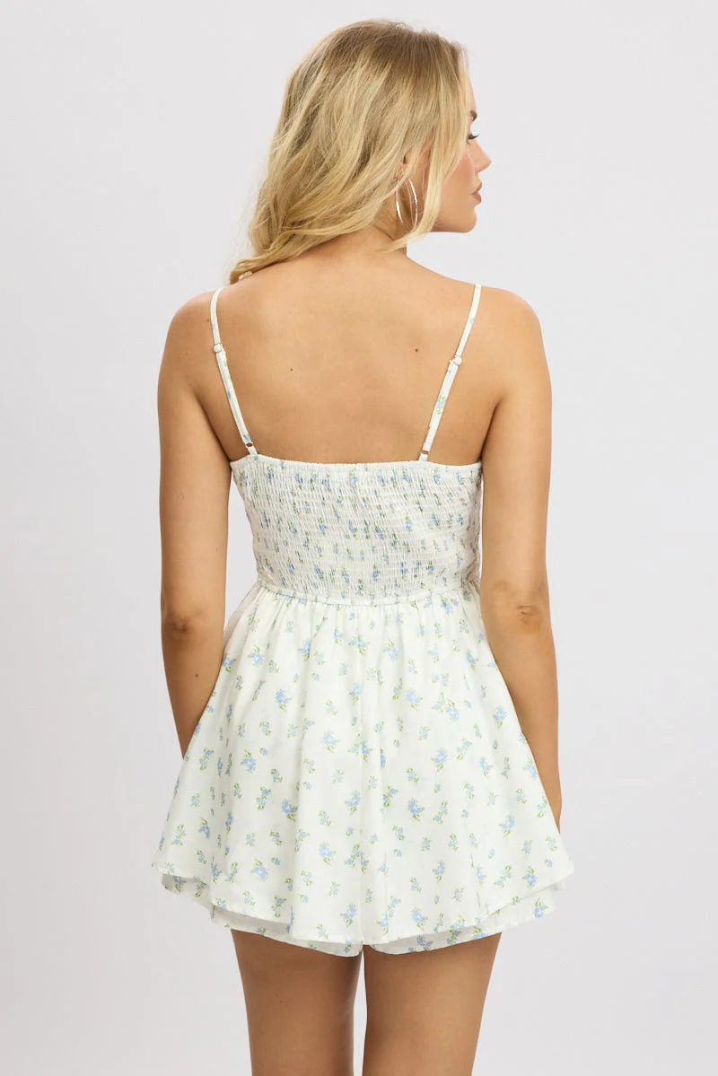 White Ditsy Ruffle Playsuit Strappy - Image 5