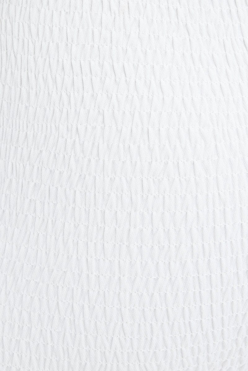 White Embroidered Sleeves Shirred Bodycon Dress - Image 6