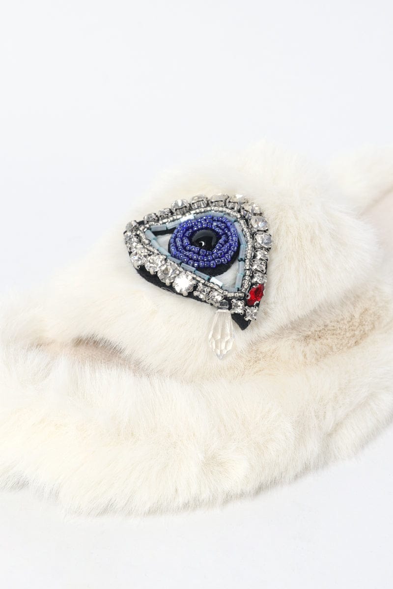 White Faux Fur Slippers - Image 2